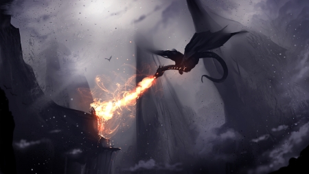 Dragon Fire - dragon, art, fantasy, warrior