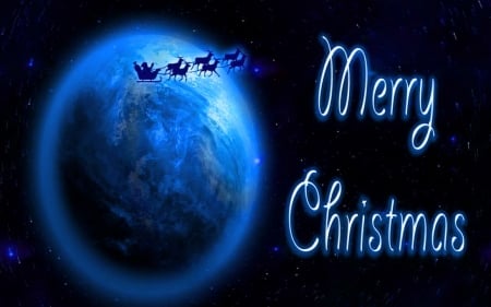 Merry Christmas world - black, Santa, Blue, Merry Christmas