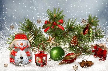 Christmas Composition - snowman, art, pretty, christmas