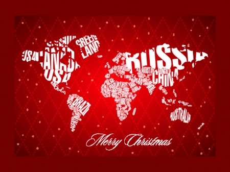 World and Christmas - white, red, world, map