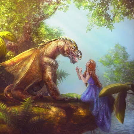 ♥ - abstract, girl, fantasy, dragon