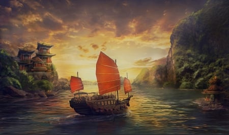 In The Long Journey - ship, art, abstract, fantasy