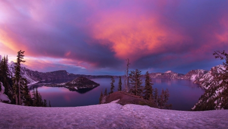 Winter Sunset - Winter, Sunset, Lake, Nature