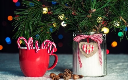 Christmas Still Life - sweets, nuts, twig, pot, decoration