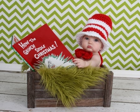 Christmas baby - red, child, funny, copil, book, cute, baby, craciun, christmas, white, green