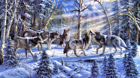 Wolves - abstract, nature, painting, wolves