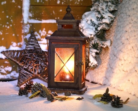 Winter Light - star, lantern, snow, light, artwork, winter, decoration