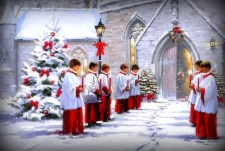 Eve of Christmas - attractions in dreams, xmas and new year, candles, winter, christmas trees, christmas, love four seasons, holidays, chapel, snow, churches, boys, paintings