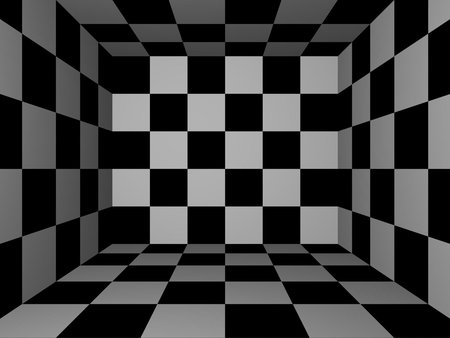 Black & White - regfeds, 3d room, black and white, box, squares, checkered