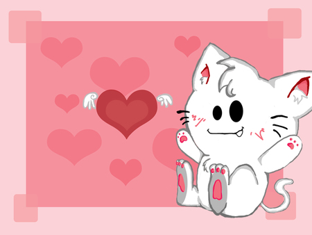 Cute Kitty - cat, pink, heart, kitty, cute