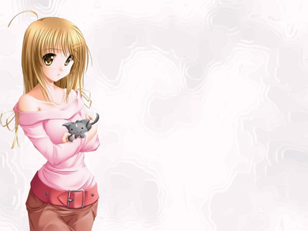 Girl With Kitty - anime, cute, girl