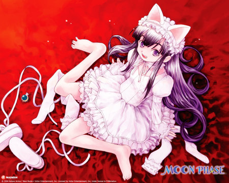 Moon Phase - anime, girl, red