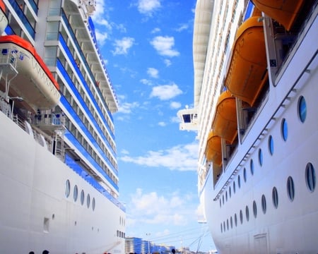 Two Big Cruise Ships - big, blue, ships, sky, cruise ships