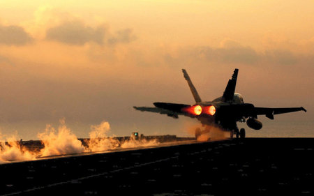 F/A-18 Hornet Taking Off - an all-weather carrier, multirole fighter, united states navy, marine corps