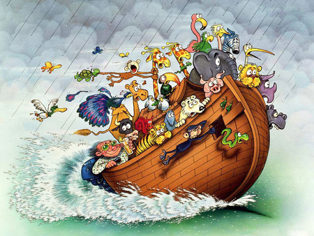 Noah27s Ark - water, animals clouds, boat