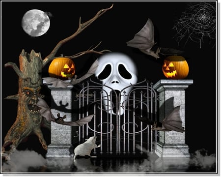 The Scream..... - moon, scream, graveyard, pumpkin