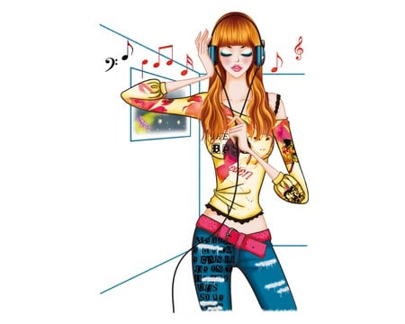 music girl - artistic, colourful, paintings, antique