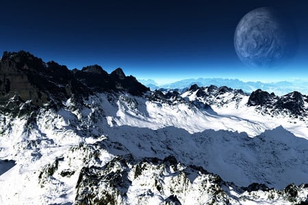 Moon in the mountains - 3d, mountains