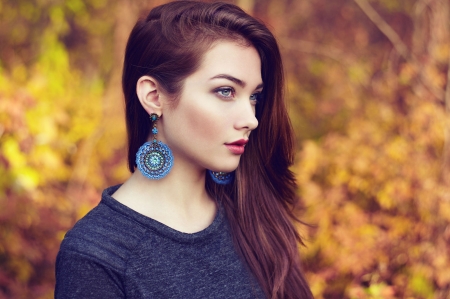 Beauty - yellow, blue, girl, beauty, jewel, autumn, woman, model, oleg gekman