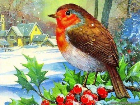 Cute bird - snow, animal, holiday, christmas, bird