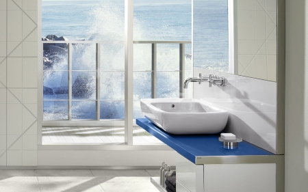 Bathroom - ocean, bathroom, water, rocks, view, modern, housing, beautiful, architecture