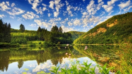 Breathtaking Landscape - nature, lake, landscape, trees, forest, reflection, clouds, mountains