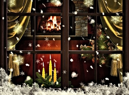 Window View - Window, pretty, Art, Christmas