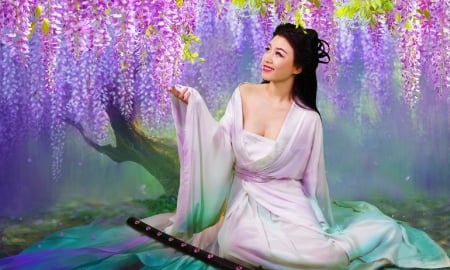 Blossom - pretty, people, blossom, beautiful, serene, girl, beauty, flowers, fantasy, digital, woman, classic, nice, art, asian