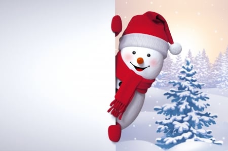 Happy New Year! - red, winter, craciun, snowman, christmas, white, card, hat, tree, new year