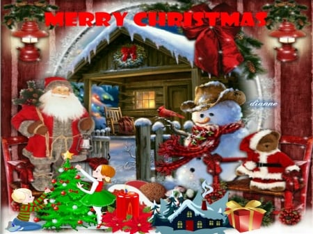 christmas - santa, claus, tree, snowman