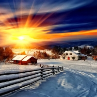 Last Sun Rays over the Small Village