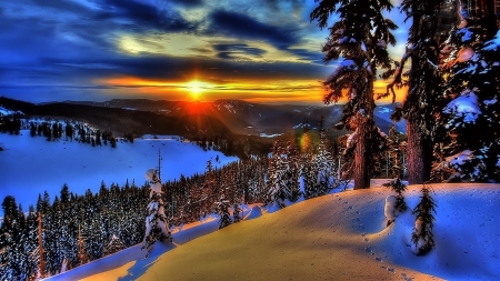 Winter Sunset - Winter, Snow, Sunset, Nature