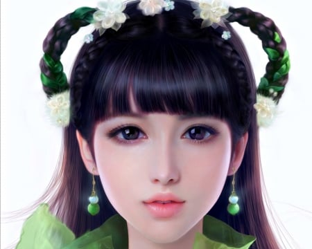 Princess - princess, jewel, frumusete, biyao, asian, white, face, ruoxin zhang, luminos, green