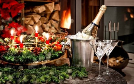 Drinks - ice, fireplace, Drinks, log