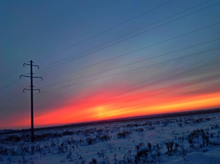 Sunset - sky, winter, snow, landscape