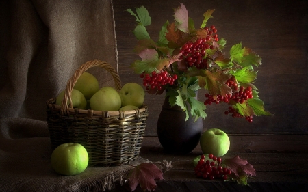 Autumn Still Life - apples, autumn, rowan, still life, leaves