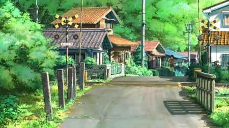 Anime - house, road, art, Anime