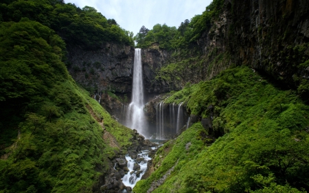 Waterfall - grass, nature, Waterfall, sky