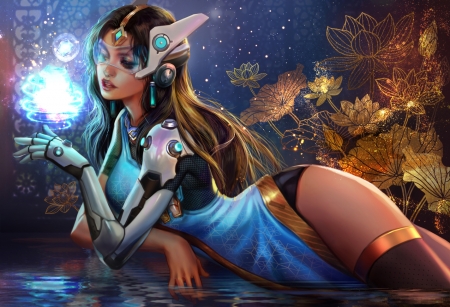 Symmetra - fantasy, magical, symmetra, jiuge, luminos, girl, blue