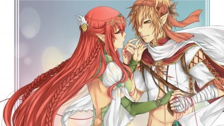 Elf's Love - love, art, couple, long hair, romance, orginal, fantasy