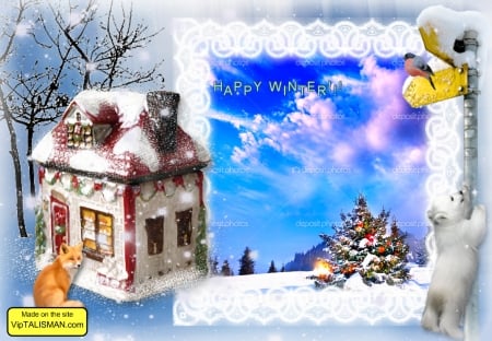 Happy winter - christmas, collages, winter, animals