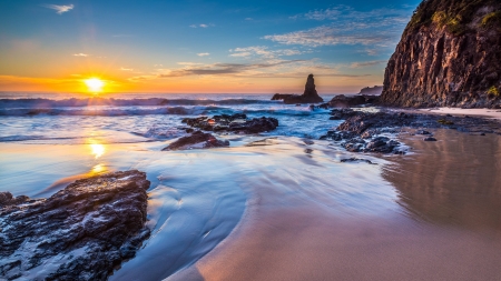 sunset at a beach - fun, nature, ocean, beach, cool, sunset