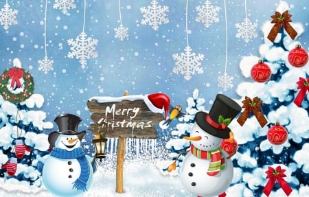 Merry Christmas - cool, cute, christmad, snowman, snow