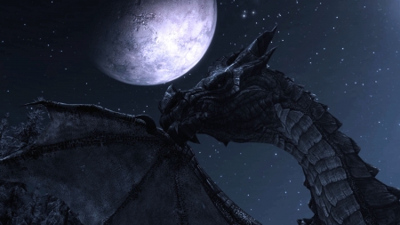 Dragon - fantasy, black, game, moon, dark, dragon, luna