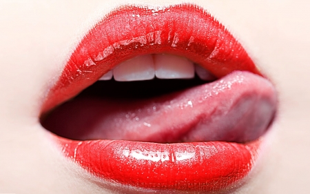 Red - woman, mouth, lips, tongue, red