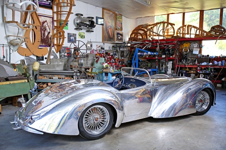 Randy Grubbâ€™s Coachbuilt, Polished Aluminum V12 Roadster - polish, conv, v12, classic, wire spokes