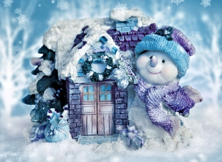 Lovely Snowman - snowman, winter, art, pretty