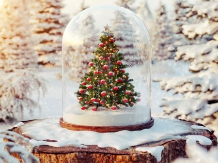 Cute little Christmas tree - new year, winter, christmas, forest, cold, frost, snow, beautiful, holiday, tree, cute, decoration, little