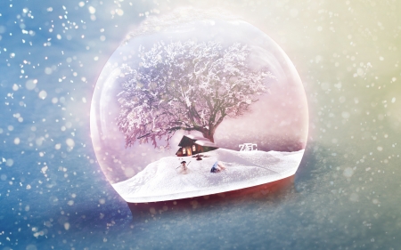 Winter - christmas, white, winter, craciun, blue, pink, tree, glass ball