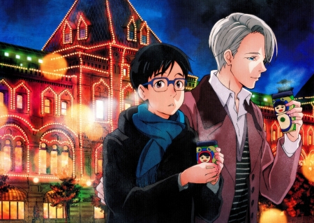 Yuri and Victor - Beautiful anime art, Victor Nikiforov, Yuri Katsuki, Anime guys, Winter, Yuri on Ice, Anime, Male